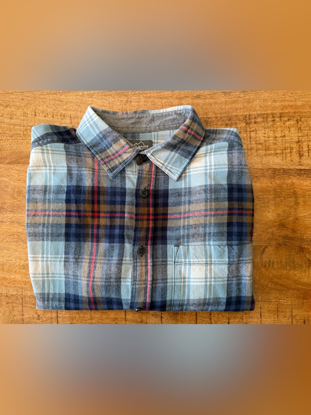 Eddie Bauer Light Blue and Navy Plaid Button-Down Shirt